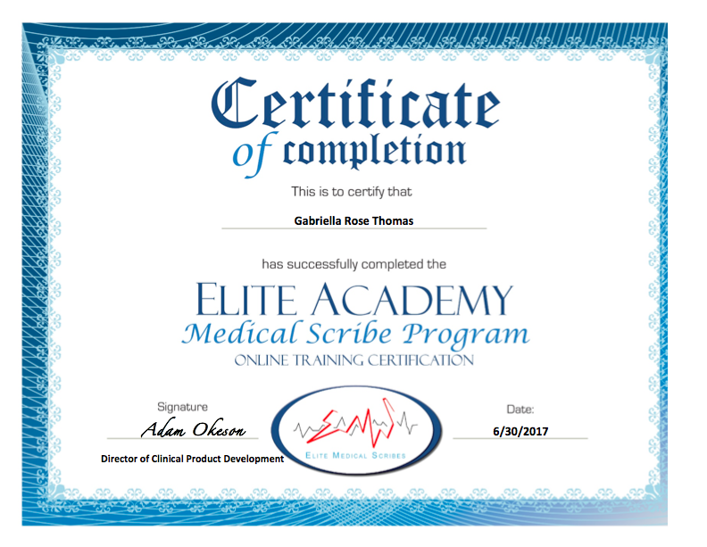 Medical Scribe Certificate Gabriella #39 s